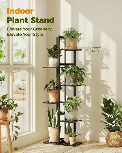 Miniatura 3 de Bamworld Soporte de bambú para plantas de interior con 6 niveles, estante de plantas de exterior, soporte de esquina para múltiples plantas, soporte