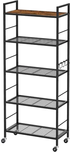 Miniatura 18 de Estante de almacenamiento de metal de 3 niveles con ruedas industriales, estantería de malla con mesa de madera, estante ajustable, 23.6 pulgadas