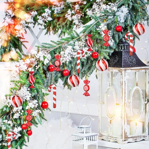 Miniatura 3 de Aoriher 24 piezas de adornos de bastón de caramelo de Navidad, rojo y blanco, de plástico, bastón de caramelo de menta, decoraciones de Navidad