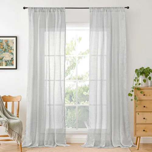 Miniatura 146 de BGment Cortinas de lino café de 30 pulgadas de largo para ventana pequeña, cortinas de media ventana beige semitransparentes ligeras con bolsillo