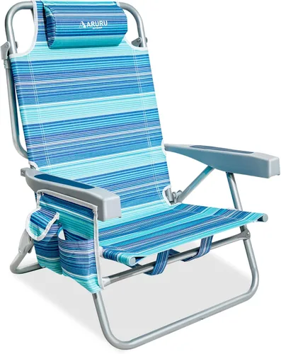 Miniatura 10 de Beach Chairs for Adults, Portable Folding Backpack Beach Chair Heavy Duty 5-Position Lay Flat with Cooler Bag, Cup Holder for