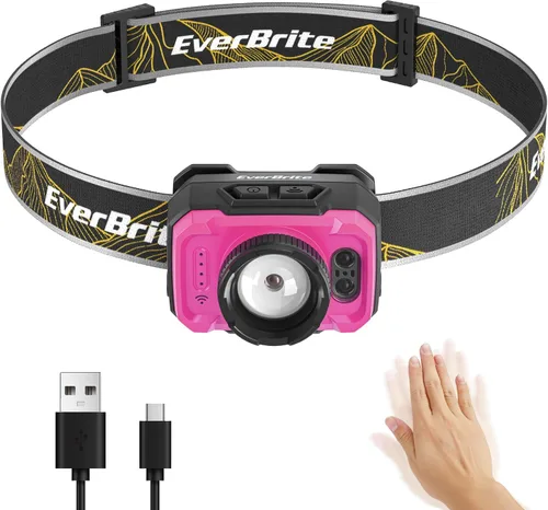 Miniatura 10 de EverBrite Linterna frontal de 600 lúmenes, faro recargable con 4 modos, lámpara de cabeza súper brillante con foco y luz de inundación, sensor