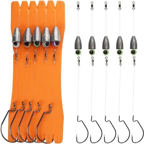 Miniatura 16 de Dovesun Kit de 10/5 piezas de equipo Carolina listo para pesca de lubina, juego de gancho para bagre y bagre, con ganchos para lubina, giratorio