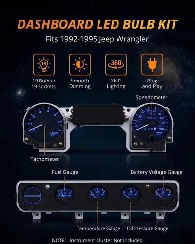 Miniatura 2 de WLJH Panel de Instrumentos Azul Brillante Conjunto de Medidores Velocímetro Tacómetro Bombilla Indicadora Kit Completo de Luces LED Paquete