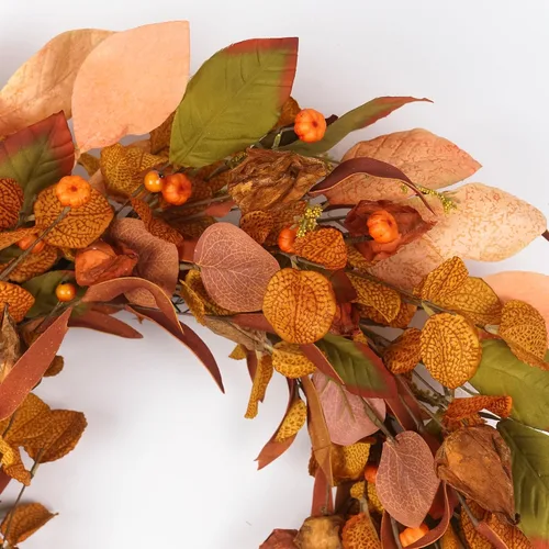 Miniatura 4 de Corona de otoño con calabaza pequeña, bayas y hojas, 22 pulgadas, decoración de granja para interiores y exteriores