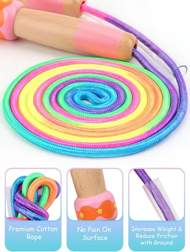 Miniatura 3 de Cuerda de Saltar para Niños, Lorvain Cuerda de Saltar Ajustable, Cuerdas de Saltar para Niños con Mango de Madera para Niñas y Niños, Cuerdas