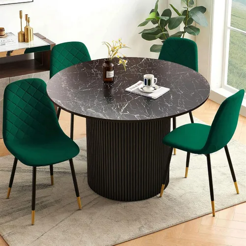Miniatura 12 de Juego de 2 sillas de comedor de terciopelo azul marino, sillas tapizadas de cocina y comedor con patas de metal, sillas decorativas modernas