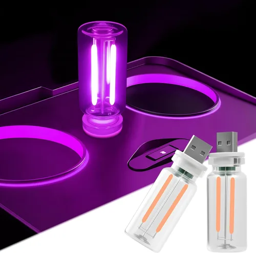 Miniatura 9 de 2 PCS Bombillas de Luz Nocturna USB para Automóvil, Luces Ambientales para Interiores de Automóvil con Atenuación Táctil, Decoraciones de Lámpara