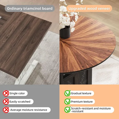 Miniatura 6 de Juego de mesa de comedor redonda de 47 pulgadas para 4-6 personas, juego de mesa de comedor grande de cocina estilo granja con sillas y estante