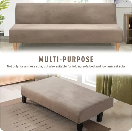 Miniatura 6 de TOPCHANCES Funda de sofá cama sin brazos, funda de terciopelo de felpa para sofá, funda de sofá tamaño matrimonial, lavable y extraíble, protector