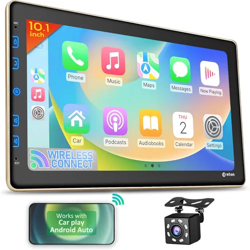 COREHAN Estéreo de auto doble DIN – Estéreo de coche con pantalla táctil de 10 pulgadas con Bluetooth, cámara de respaldo, audio para automóvil,