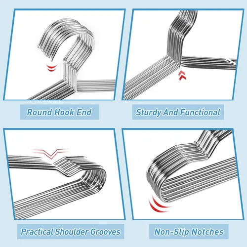 Miniatura 3 de Wesiti 100 ganchos de metal de acero inoxidable para ropa, alambre fuerte ultra delgado que ahorra espacio de 17.7 pulgadas, espacio de ropa