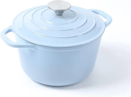 HAWOK Horno holandés de hierro fundido esmaltado de 3 cuartos de galón, diámetro 7.87 pulgadas con tapa, azul
