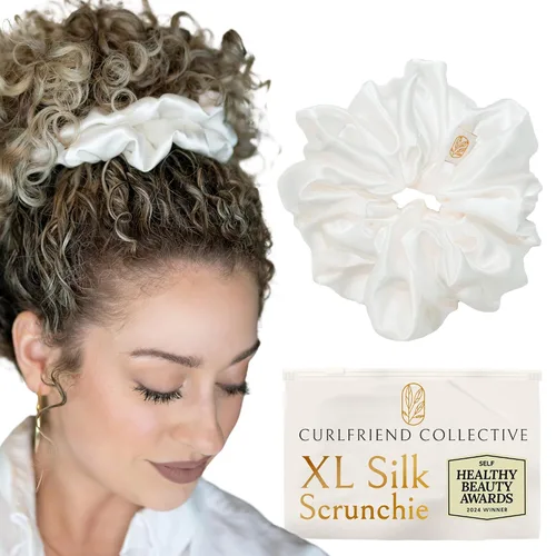 Miniatura 8 de Coleteros de seda para mujeres con moño – Coleteros de seda de morera extragrandes – Coleteros sin daños extra grandes para cabello rizado, grueso