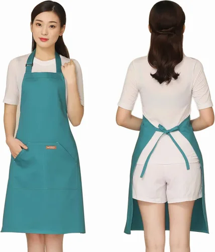 Miniatura 12 de NEWGEM Delantal 100% algodón con espalda cruzada para mujer con 2 bolsillos, correas de botón ajustables, sin dolor de cuello, delantal de chef