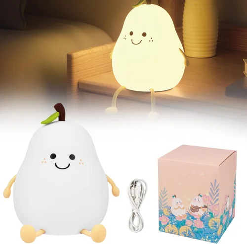 Miniatura 8 de Luz nocturna de pera para niños, lámpara de silicona recargable por USB de 1200 mAh, control táctil blanco cálido y 7 colores, 3 niveles de brillo