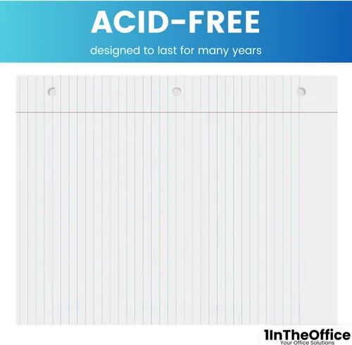 Miniatura 6 de 1InTheOffice Papel de relleno con rayas universitarias, hojas sueltas, 8.5 x 11 pulgadas, 3 agujeros perforados, blanco, 800 hojas - Papel rayado a