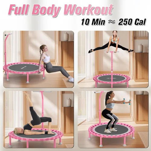 Miniatura 8 de ZCMHAXJ Mini trampolín plegable, trampolín de rebote de 40 pulgadas para adultos y niños, capacidad de 450 libras con barra ajustable en forma de T