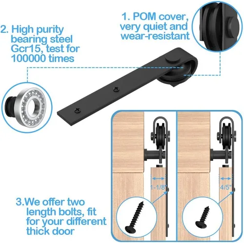 Miniatura 5 de ZEKOO - Kit de herrajes para puerta corrediza estilo granero de 7 pies, tamaño súper mini, para puertas de armario doble, kit de pista de herrajes