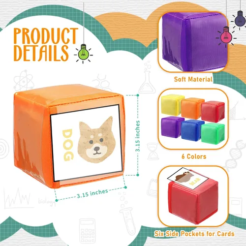 Miniatura 2 de 6 dados educativos de 3.15 pulgadas, cubos de bolsillo para enseñanza, dados grandes de espuma transparente para el aula de niños, cubo suave de 6