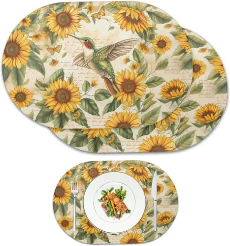 Miniatura 34 de Pumpkin Placemats Oval Placemats Set of 2 Black Cat Table Mats for Dining Tables Washable Heat Resistant Place Mats for Holiday Party Use 12X18 Inch
