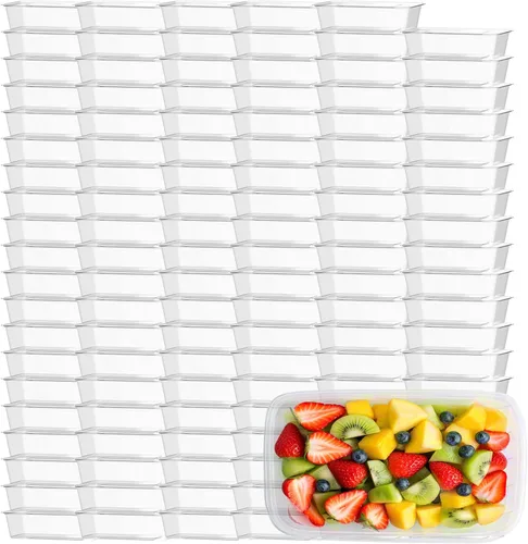 120 recipientes de plástico para preparación de comidas con tapas, contenedores desechables transparentes de 25 onzas para almacenamiento de