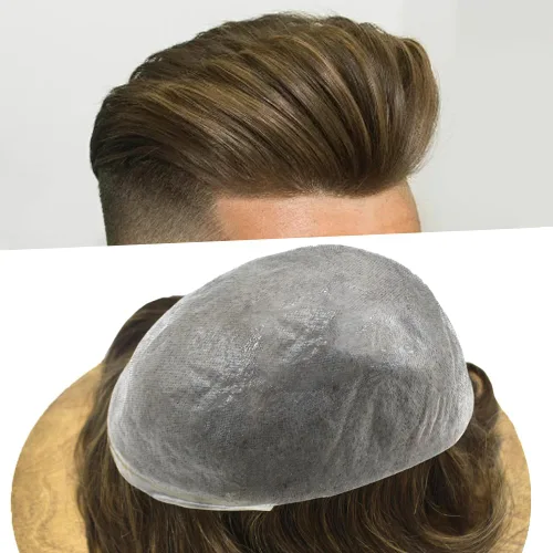 Miniatura 15 de Tupé para hombre, extensiones de cabello humano Remy para hombre, piel fina, 0.002 in, sistema de reemplazo de cabello con bucle en V para hombres