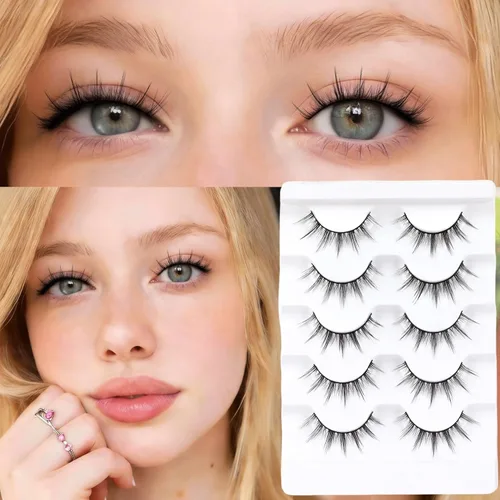 Miniatura 35 de Veleasha Pestañas postizas de manga puntiagudas, 100% hechas a mano, aspecto natural, pestañas postizas ligeras con banda transparente suave