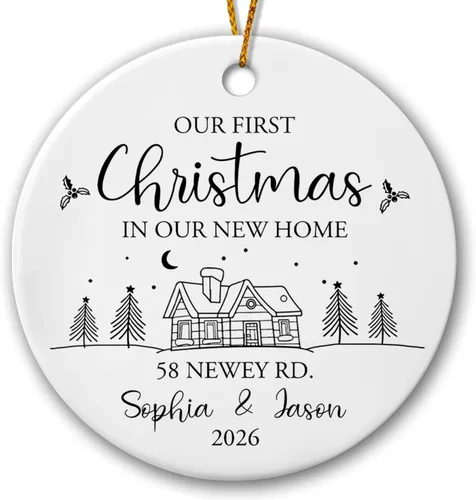 Miniatura 18 de Adorno de nuestra primera Navidad juntos, adorno de cerámica de Navidad personalizado para parejas, 1ª Navidad juntos, adorno de compromiso