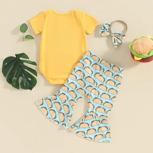 Miniatura 116 de Sejardin Ropa de verano para bebé y niña, recién nacida, manga corta, con letras, mameluco elástico con diadema