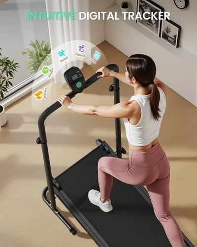 Miniatura 6 de AKLUER Non-Electric Treadmill with Dual Flywheel - Fixed Incline, Soft Foam Grips, Non-Slip Belt, LCD Monitor, Compact Foldable for Home/Gym Use