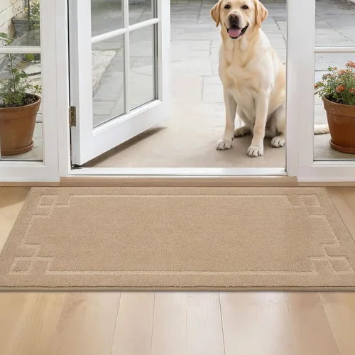 Miniatura 37 de BEQHAUSE Alfombra de Puerta 81 x 122 cm, Alfombras Antideslizantes para Interior Alfombras de Entrada Lavables de Perfil Bajo y Absorbentes, Marrón