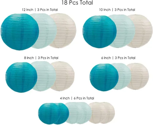 Miniatura 3 de UNIQOOO Juego de 18 faroles de papel azul océano para decoración de fiesta de boda, suministros de decoración de faroles japoneses colgantes, fácil