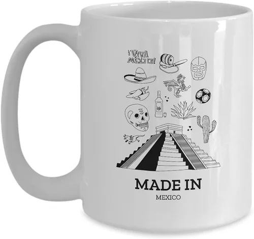 Miniatura 9 de EzGift Taza hecha en México, regalo linda para el orgullo mexicano, bandera patriótica de país, orgullosa, divertida, pirámide maya, taza de café