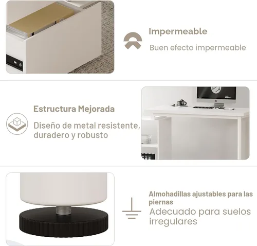 Miniatura 9 de Bobve - Escritorio en forma de L para computadora de 47 pulgadas, escritorio de oficina en casa con cajones para archivos y estantes de Blanco