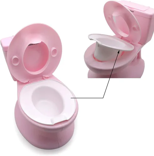 Miniatura 2 de Inodoro clásico portátil rosa realista para niños pequeños con sonido de descarga para silla de bebé asiento infantil [P/N: ET-BABY004-PINK]