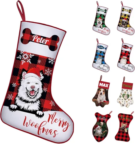Miniatura 17 de Calcetines de Navidad personalizados con foto de nombre, medias personalizadas en forma de hueso para perros, gatos, mascotas, medias de Navidad