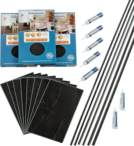 Palisade Kit envolvente de ducha y bañera de azulejos de vinilo entrelazados de 25.6 pulgadas x 14.8 pulgadas en hielo negro Negro (Black Ice)