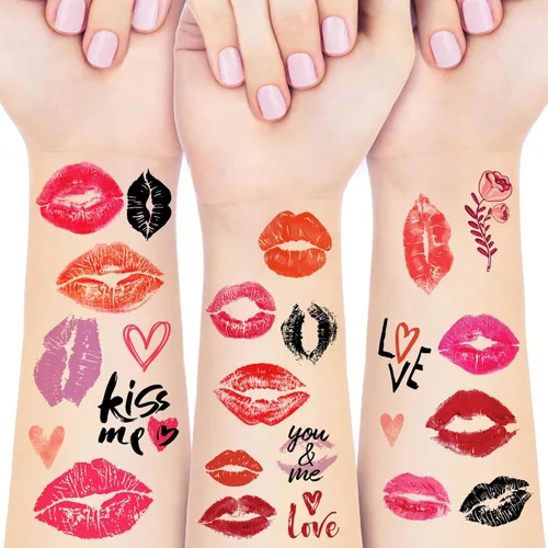 Miniatura 19 de 8 hojas de tatuajes temporales de corazones de San Valentín, calcomanías de tatuaje falsas rojas para niñas y mujeres, cara, cuerpo, día de San