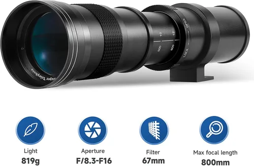 Miniatura 3 de JINTU 420-800mm f/8.3 Lente Zoom Telefoto Manual + Montura T para Canon EOS Rebel SL2 SL1 T3 T3i T4i T5 T5i T6 T6i T6s T7 T7i 4000D 6D 7D 60D 70D