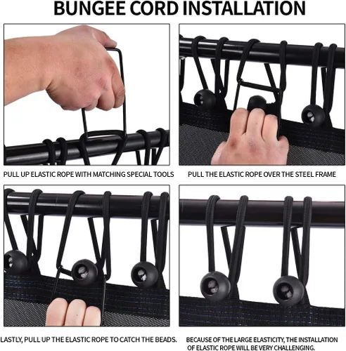Miniatura 6 de Newan Trampolín de fitness de 48 pulgadas con barra de mango ajustable, trampolín silencioso, bungee rebote, entrenamiento cardiovascular, Azul