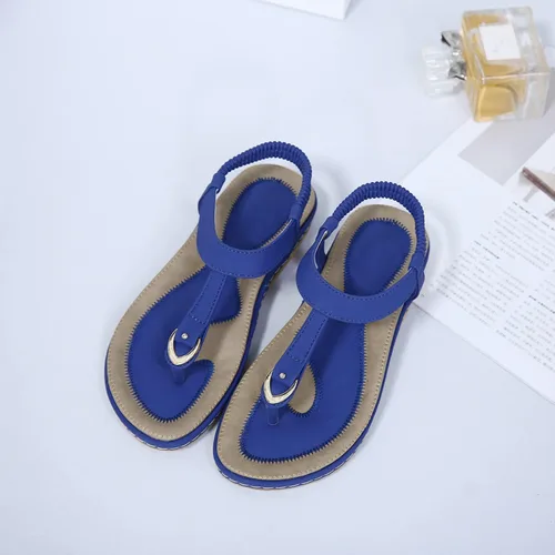 Miniatura 6 de SHIBEVER Sandalias bohemias para mujer de verano con cuentas y tirantes delgados al tobillo, zapatos elegantes