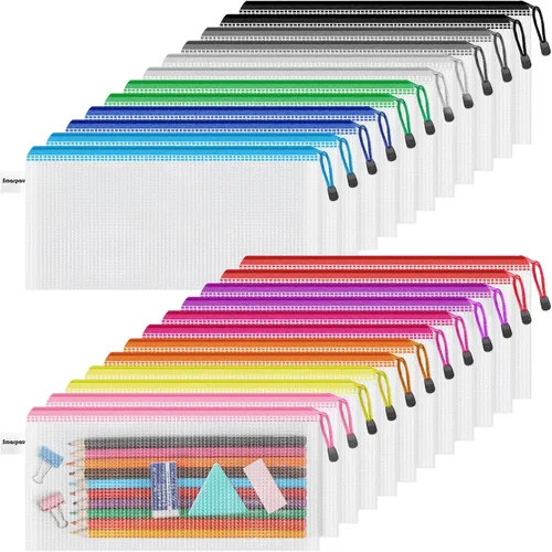 Miniatura 13 de Smarpau Bolsa grande con cremallera de malla A3, paquete de 24 bolsas de 12 colores con cremallera de 17.4 x 12.4 pulgadas para organizar, bolsas