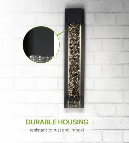 Miniatura 7 de ASD Lámpara de pared LED de vidrio burbuja de 24 pulgadas, aplique texturizado para exteriores e interiores 3CCT, impermeable, regulable, Negro