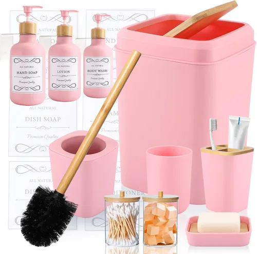 Miniatura 13 de XLHOMO Juego de accesorios de baño negro y dorado - 10 piezas de baño con papelera, dispensador de jabón, jabonera, soporte para cepillo de dientes