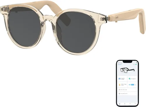 GetD Lentes de sol inteligentes, lentes polarizados redondos Bluetooth para mujeres y hombres con altavoz, gafas de música, traductor AI, duración