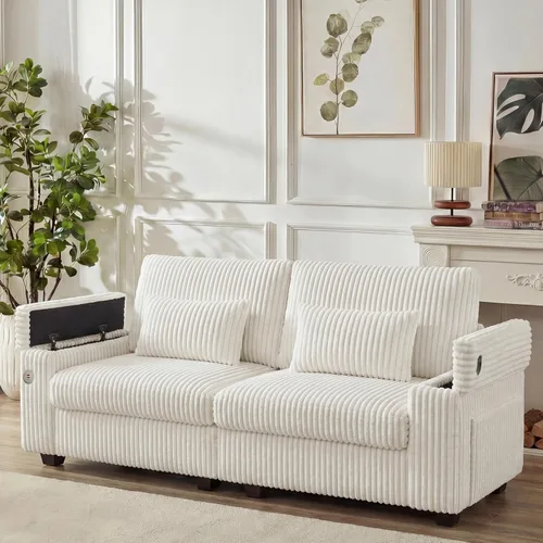 Miniatura 11 de Sofá modular sin hueso de 107 pulgadas con otomana, sofá modular de pana con asiento profundo tapizado, moderno sofá modular con tumbonas