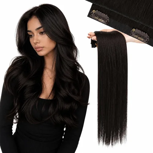 Miniatura 31 de Moresoo Genius - Extensiones de cabello humano real con clip, color negro azabache, invisibles, sin costuras, de trama de piel sintética
