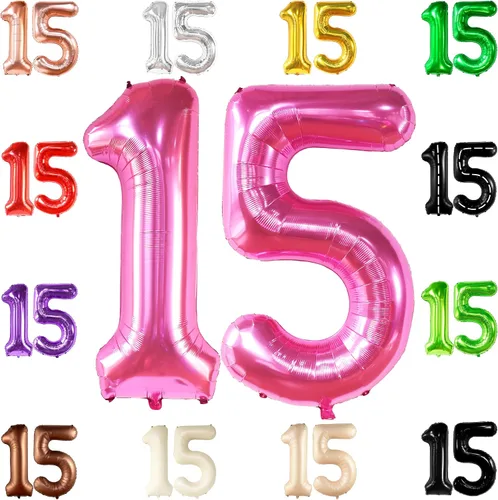 Miniatura 13 de Katchon, Globos rojos enormes del número 15, 40 pulgadas, globos del número 15, decoraciones de cumpleaños de 15 para niñas, decoraciones