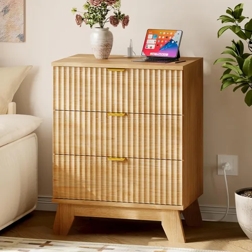 Miniatura 32 de BORNOON Cómoda alta de 46" para dormitorio, cómoda de 6 cajones acanalados, cómoda moderna de madera con almacenamiento profundo, correderas